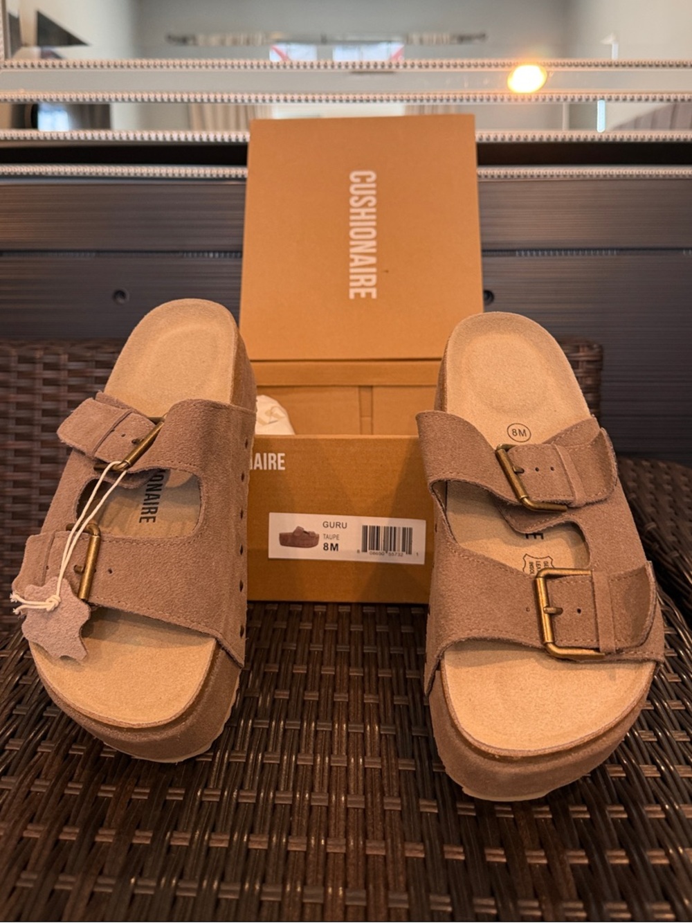 Cushionaire Women’s Taupe Suede Double-Buckle Slide Sandals - Picture 1 of 3